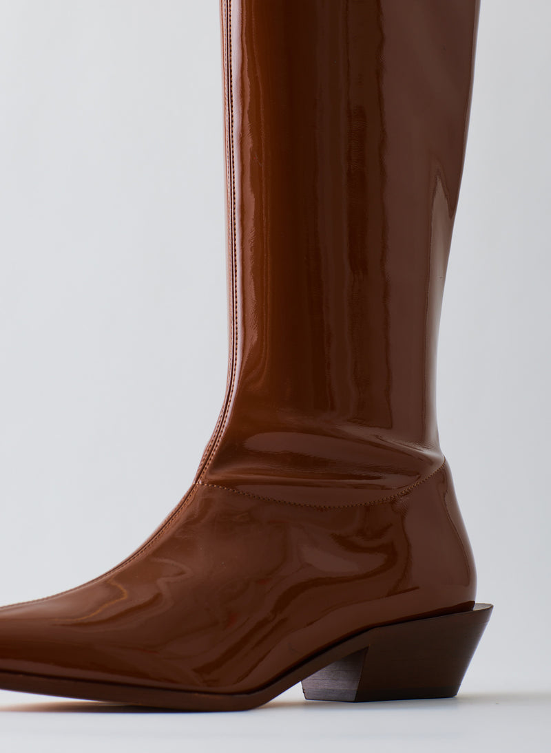 Patent Bronson Boot - Narrow Calf Caramel-06