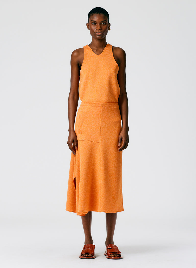 Speckled Knit Asymmetrical Flare Skirt Orange-01