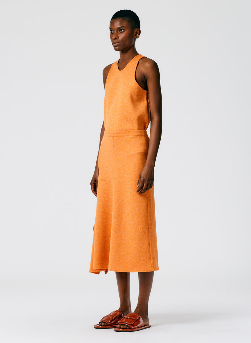 Speckled Knit Asymmetrical Flare Skirt Orange-02