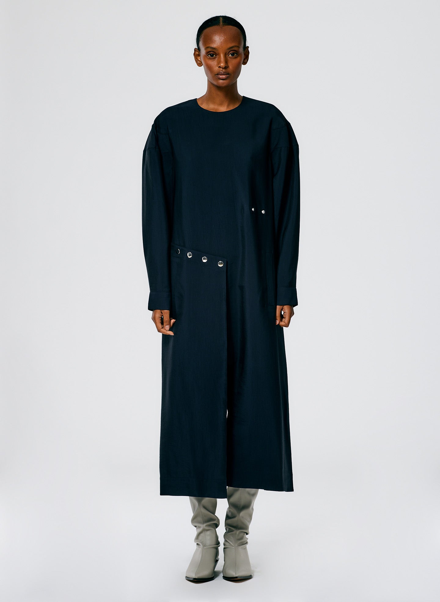 Viscose Plainweave Asymmetric Flap Snap Dress Tibi Official Viscose Plainweave Asymmetric Flap Snap Dress Tibi Official