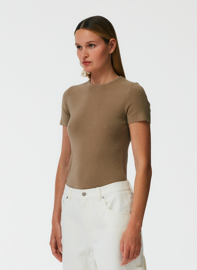 Compact Stretch Cashmere Kate Mini T-Shirt Sand-2