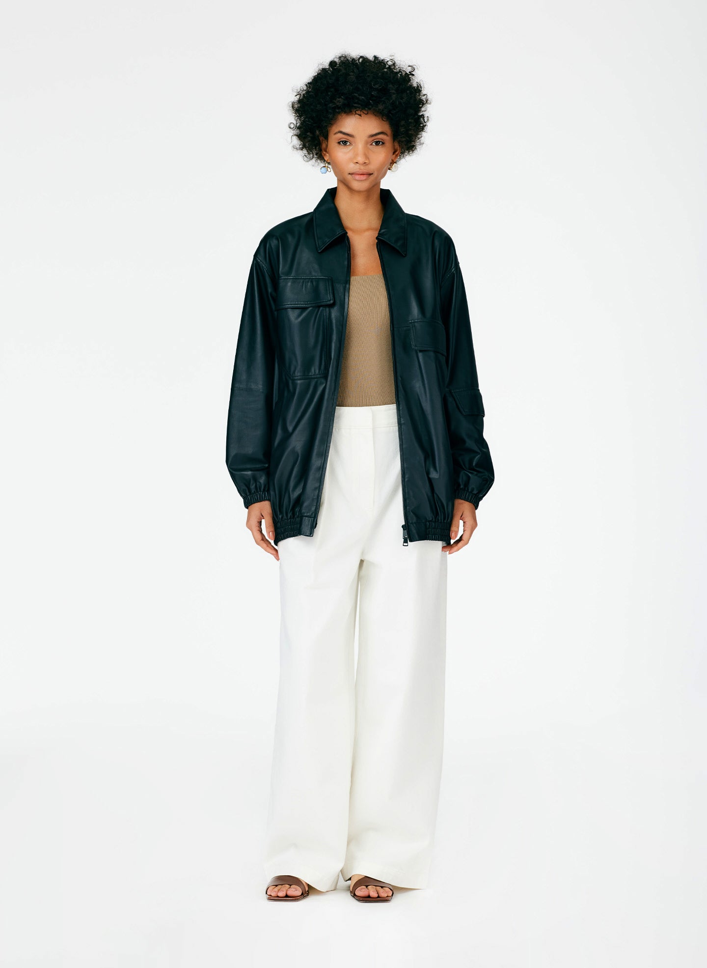 Feather Weight Leather Oversized Bomber - Black-01