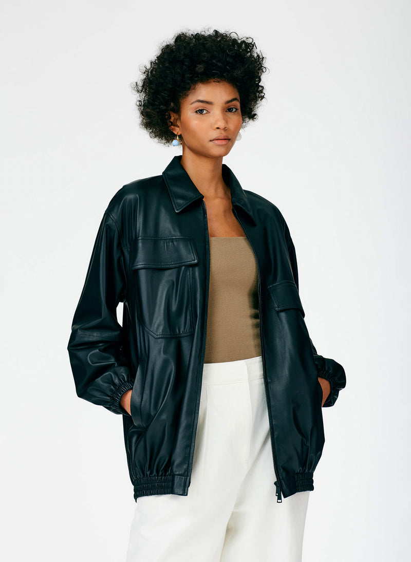 Feather Weight Leather Oversized Bomber Black-07