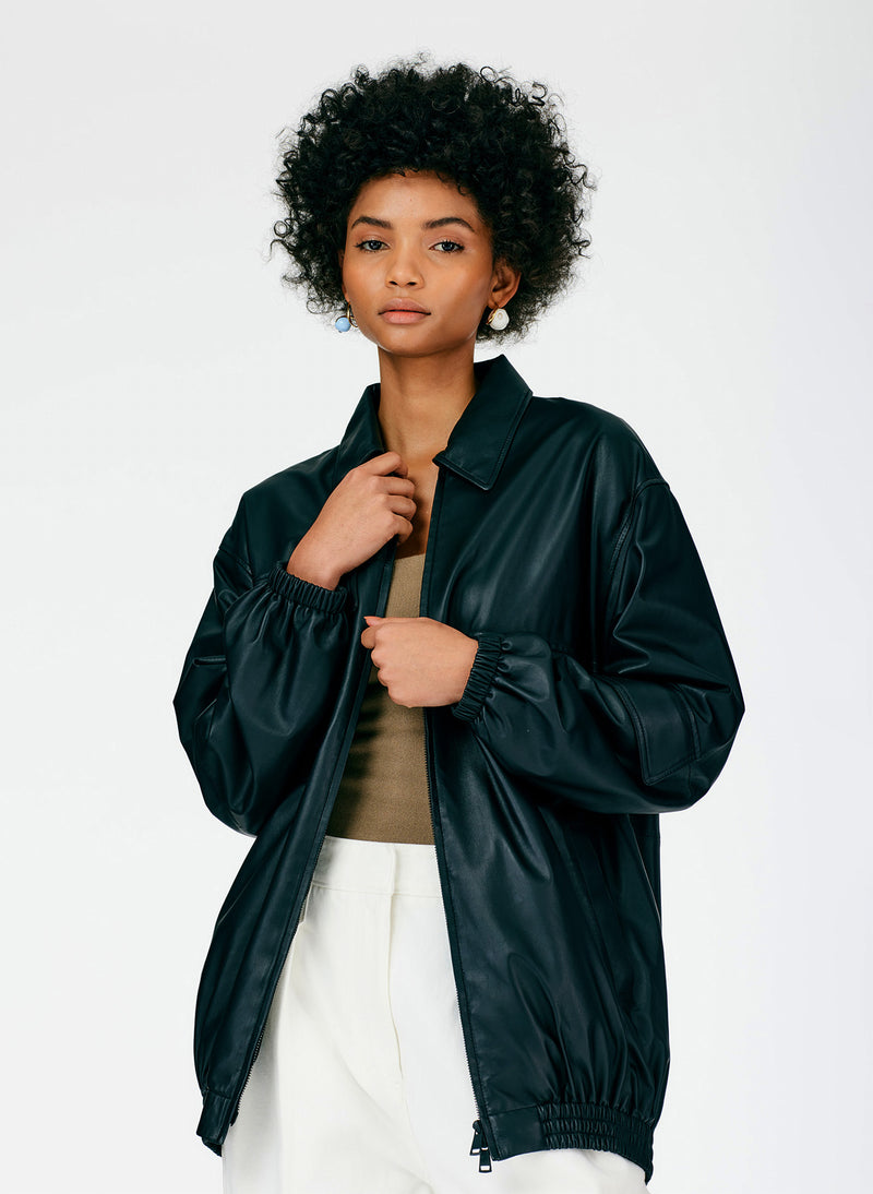 Feather Weight Leather Oversized Bomber Black-08