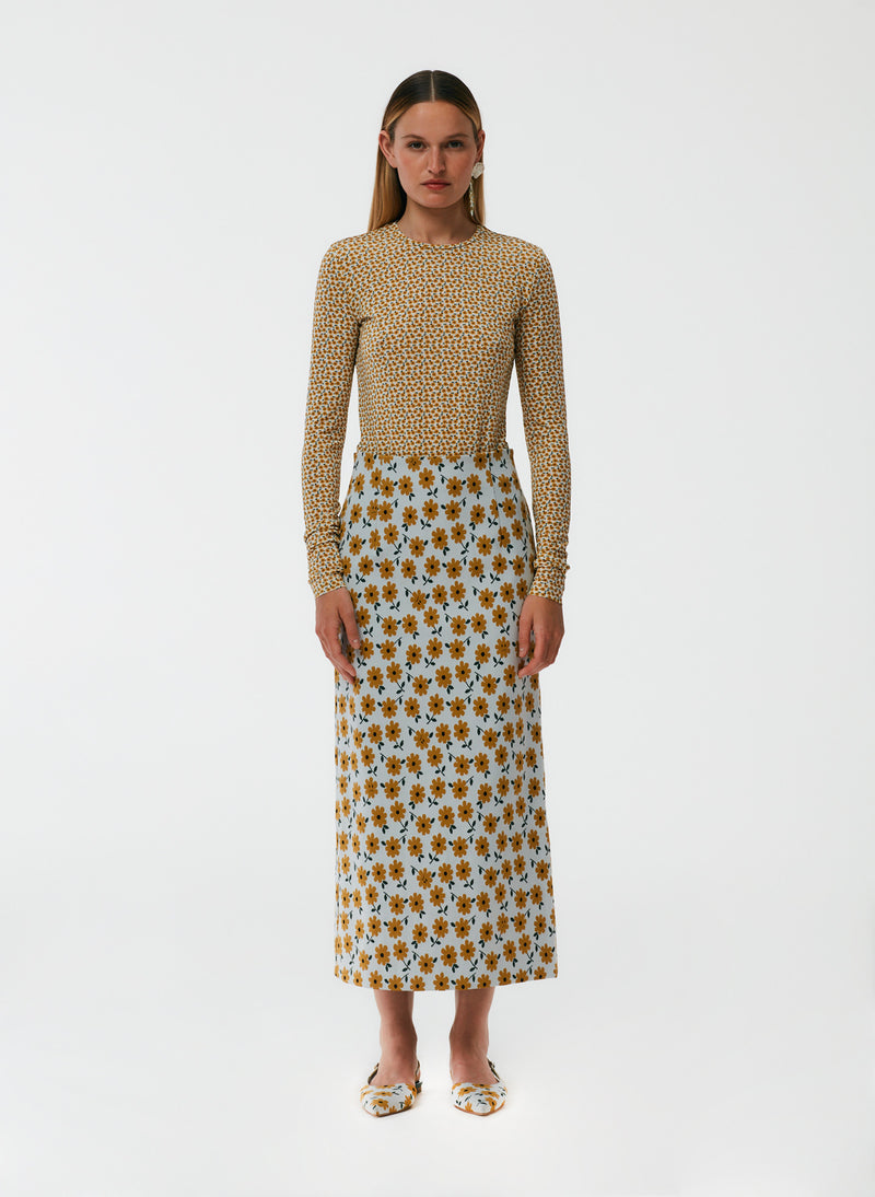 Flora Jacquard Pencil Skirt - Regular Yellow Multi-1