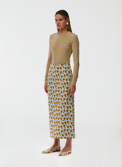 Flora Jacquard Pencil Skirt - Regular Yellow Multi-2