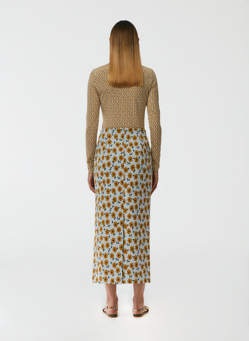 Flora Jacquard Pencil Skirt - Regular Yellow Multi-3