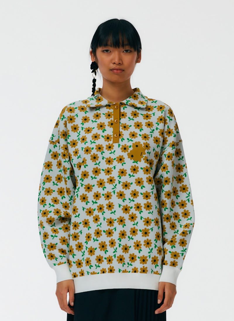 Flora Jacquard Oversized Rugby Sweater Yellow Green Multi-1