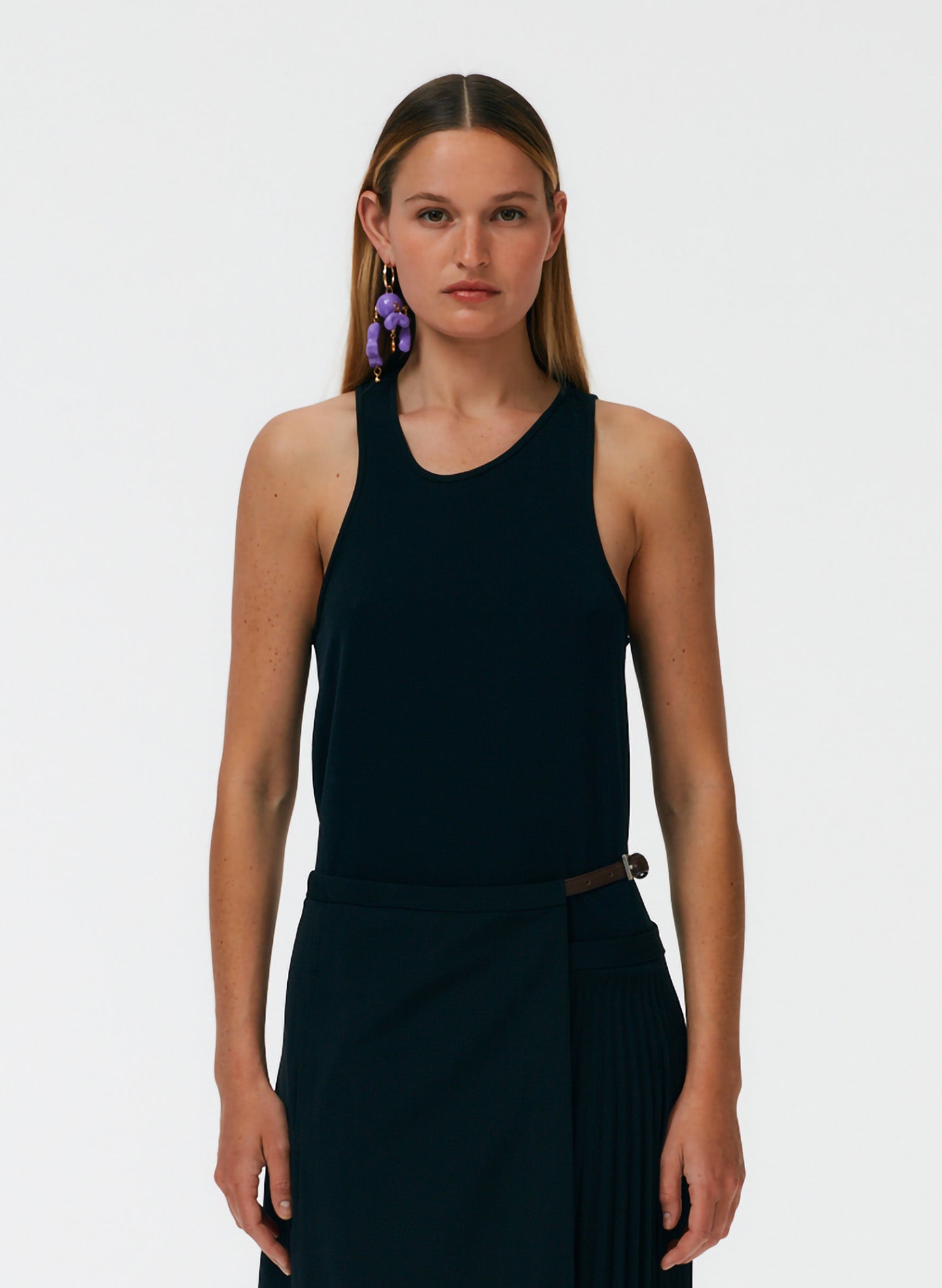 Soft Drape Asymmetrical Tank - Black-1