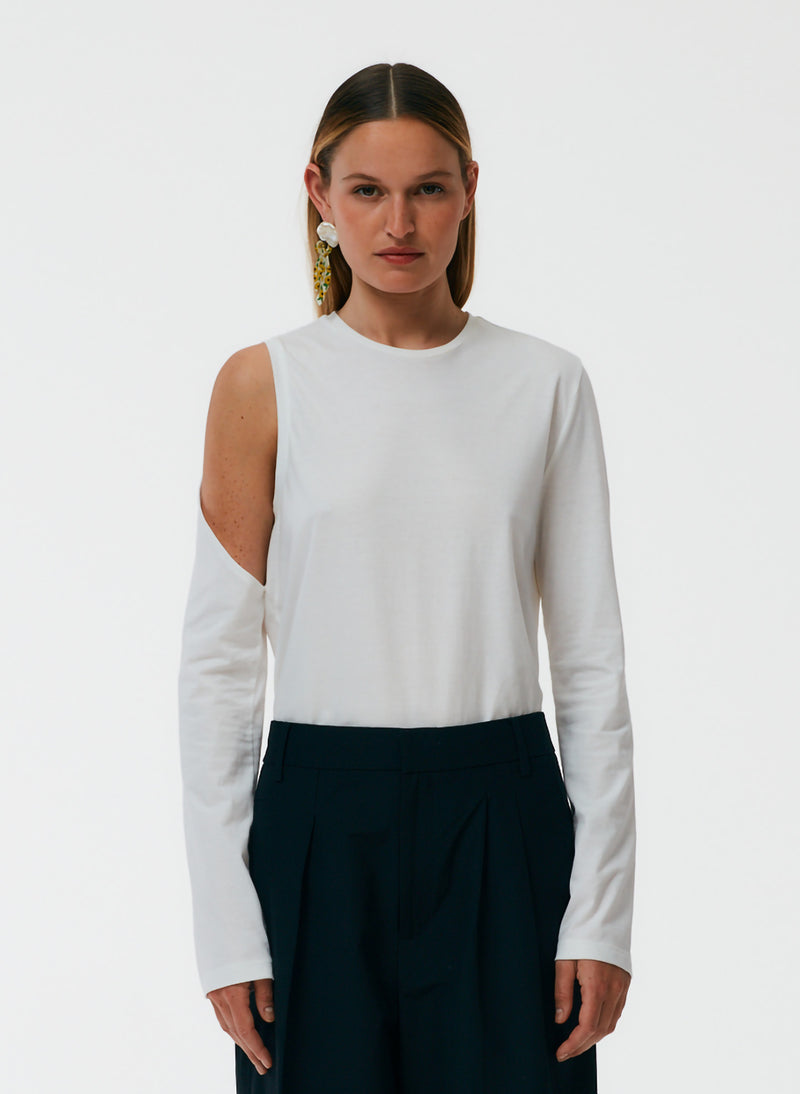 Long Sleeve Cutout T-Shirt White-1