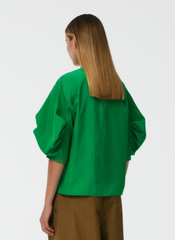 Italian Sporty Nylon Pleat Sleeve Top Jadeite Green-3
