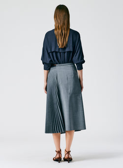 Tropical Wool Pleated Leather Wrap Skirt Heather Grey-03