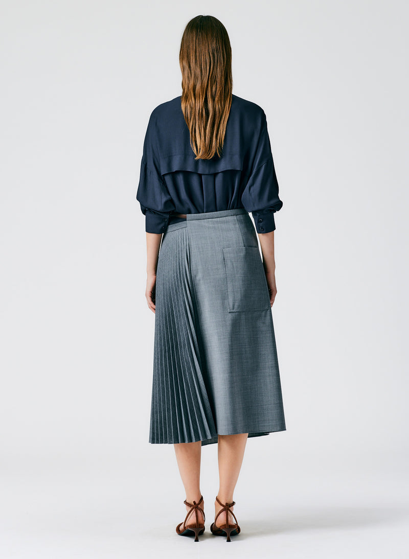 Tropical Wool Pleated Leather Wrap Skirt – Tibi Official
