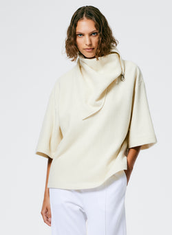 Boiled Wool Sculpted Funnel Neck Top Ivory-1