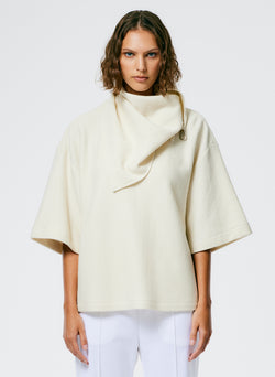 Boiled Wool Sculpted Funnel Neck Top Ivory-3
