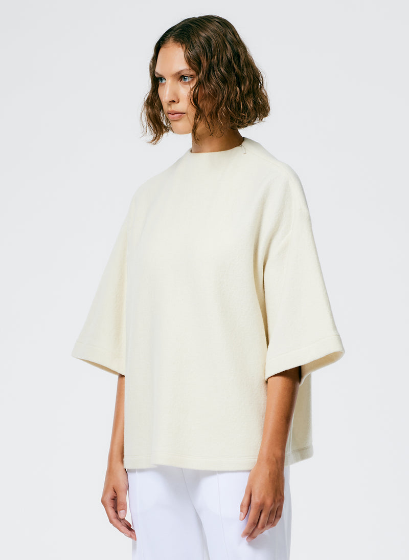 Boiled Wool Sculpted Funnel Neck Top Ivory-5
