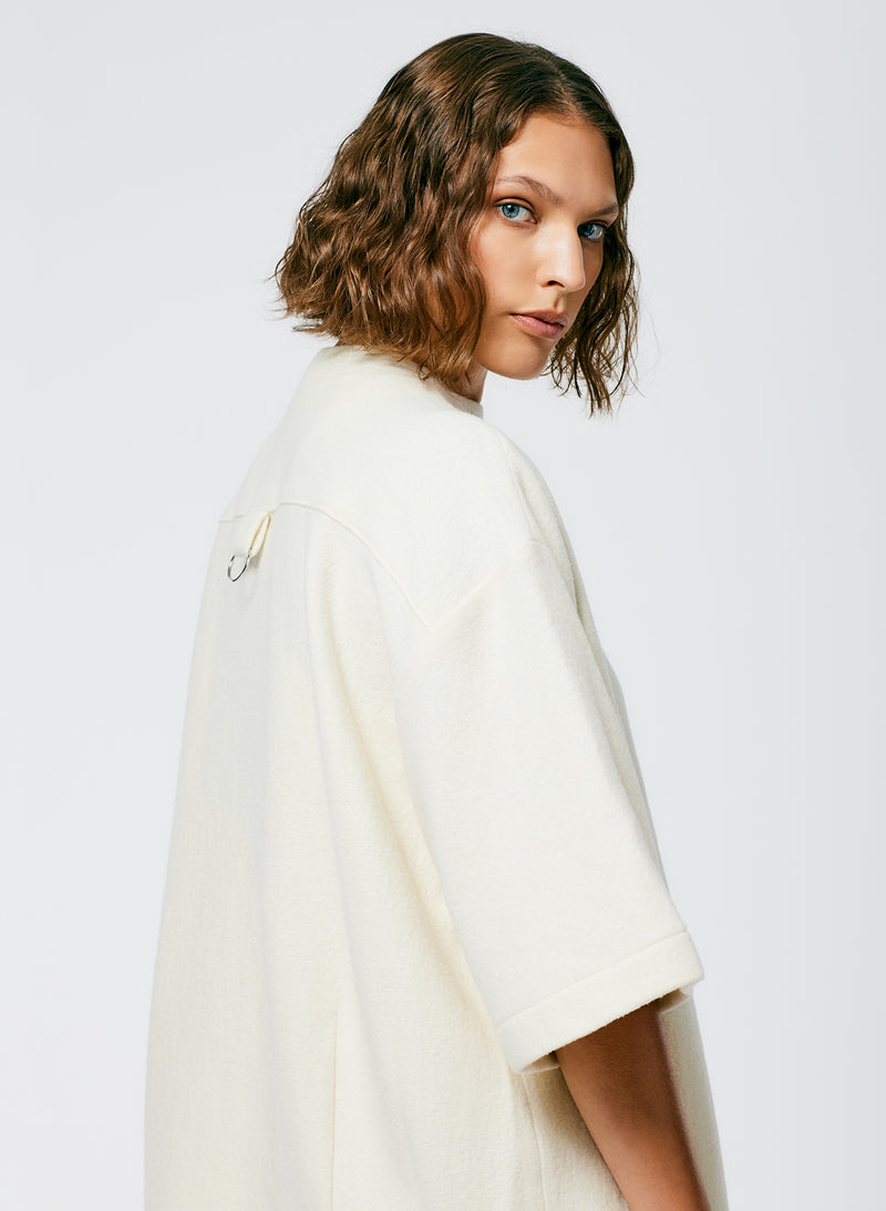 Boiled Wool Sculpted Funnel Neck Top Ivory-7