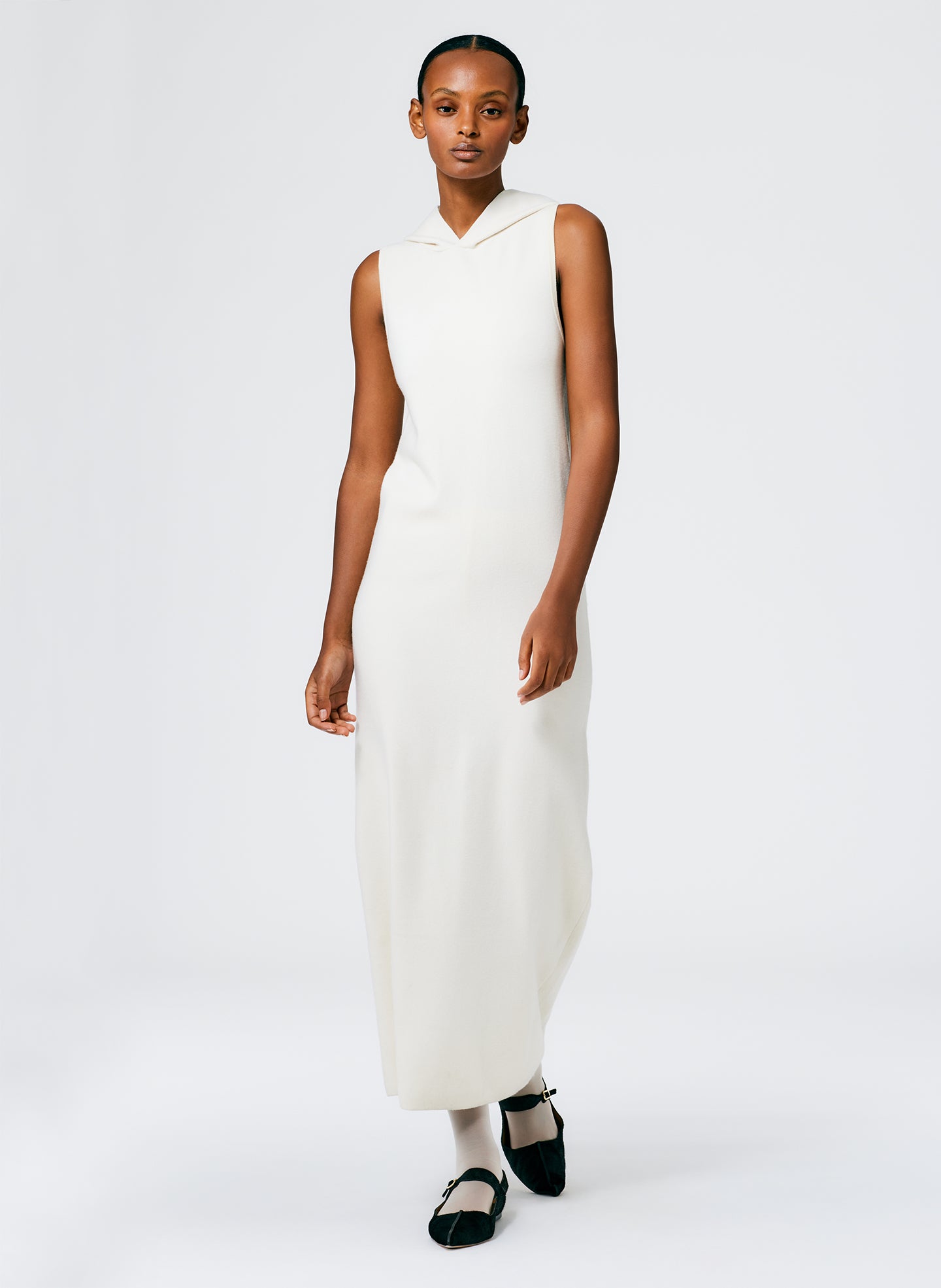 Compact Stretch Cashmere Hoodie Dress - Ivory-1