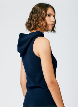 Compact Stretch Cashmere Sleeveless Hoodie Navy-6