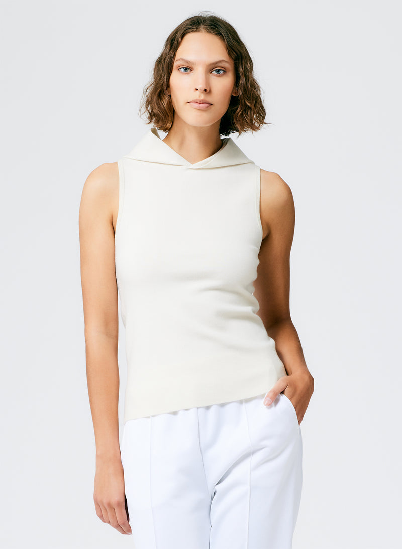 Compact Stretch Cashmere Sleeveless Hoodie Ivory-1