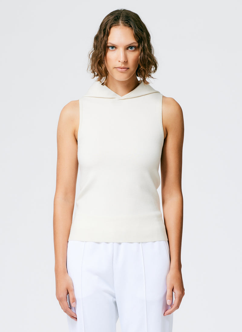 Compact Stretch Cashmere Sleeveless Hoodie Ivory-3