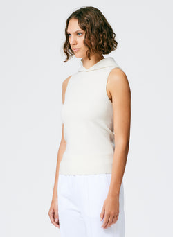 Compact Stretch Cashmere Sleeveless Hoodie Ivory-4