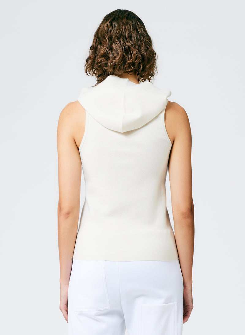 Compact Stretch Cashmere Sleeveless Hoodie Ivory-5