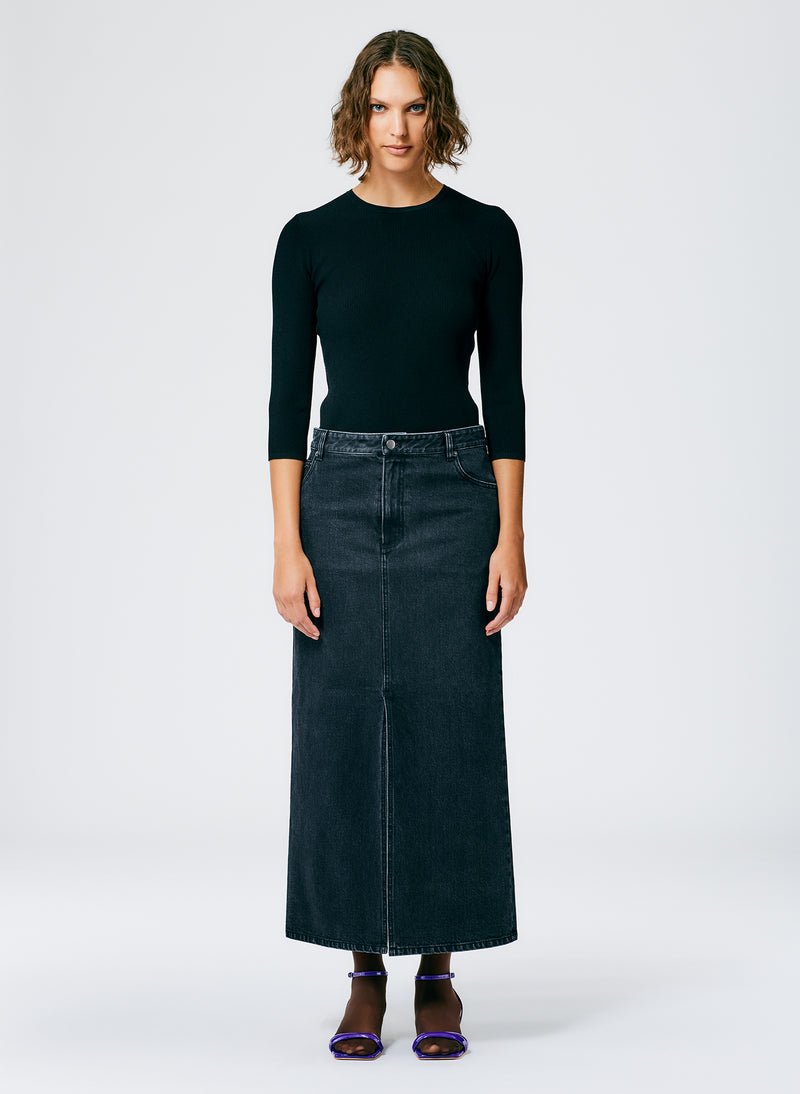 Black Denim Maxi Skirt - Regular Black-3
