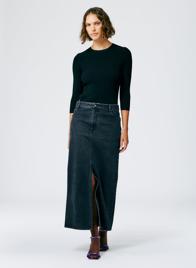 Black Denim Maxi Skirt - Petite Black-1