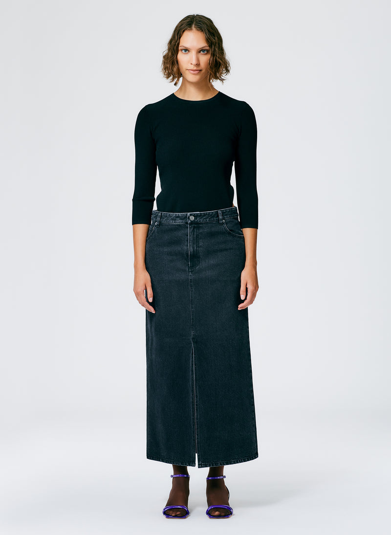 Patched Denim Skirt In Contrast Wash – Victoria Beckham UK