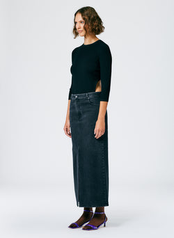 Black Denim Maxi Skirt - Petite Black-4