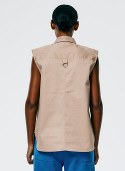 Eco Poplin Sleeveless Shoulderpad Shirt Sand-5