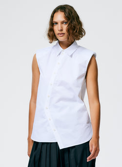Eco Poplin Sleeveless Shoulderpad Shirt White-1