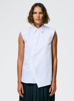 Eco Poplin Sleeveless Shoulderpad Shirt White-3