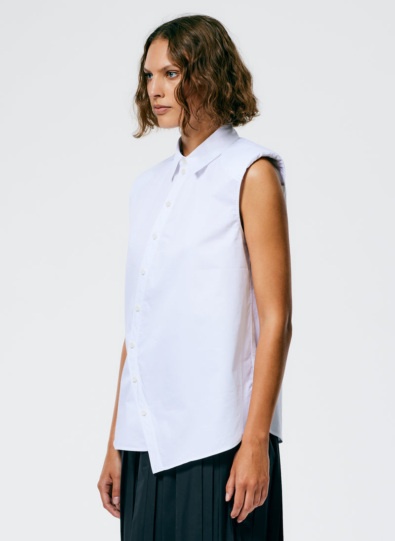 Eco Poplin Sleeveless Shoulderpad Shirt White-4