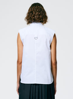 Eco Poplin Sleeveless Shoulderpad Shirt White-5