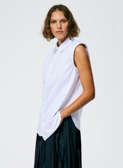 Eco Poplin Sleeveless Shoulderpad Shirt White-6