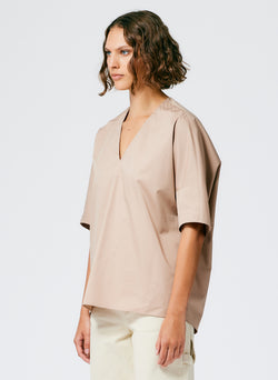 Eco Poplin V-Neck Cocoon Top Sand-4