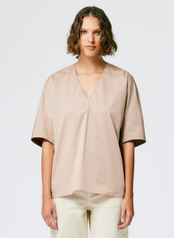 Eco Poplin V-Neck Cocoon Top Sand-3