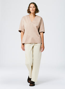 Eco Poplin V-Neck Cocoon Top Sand-7