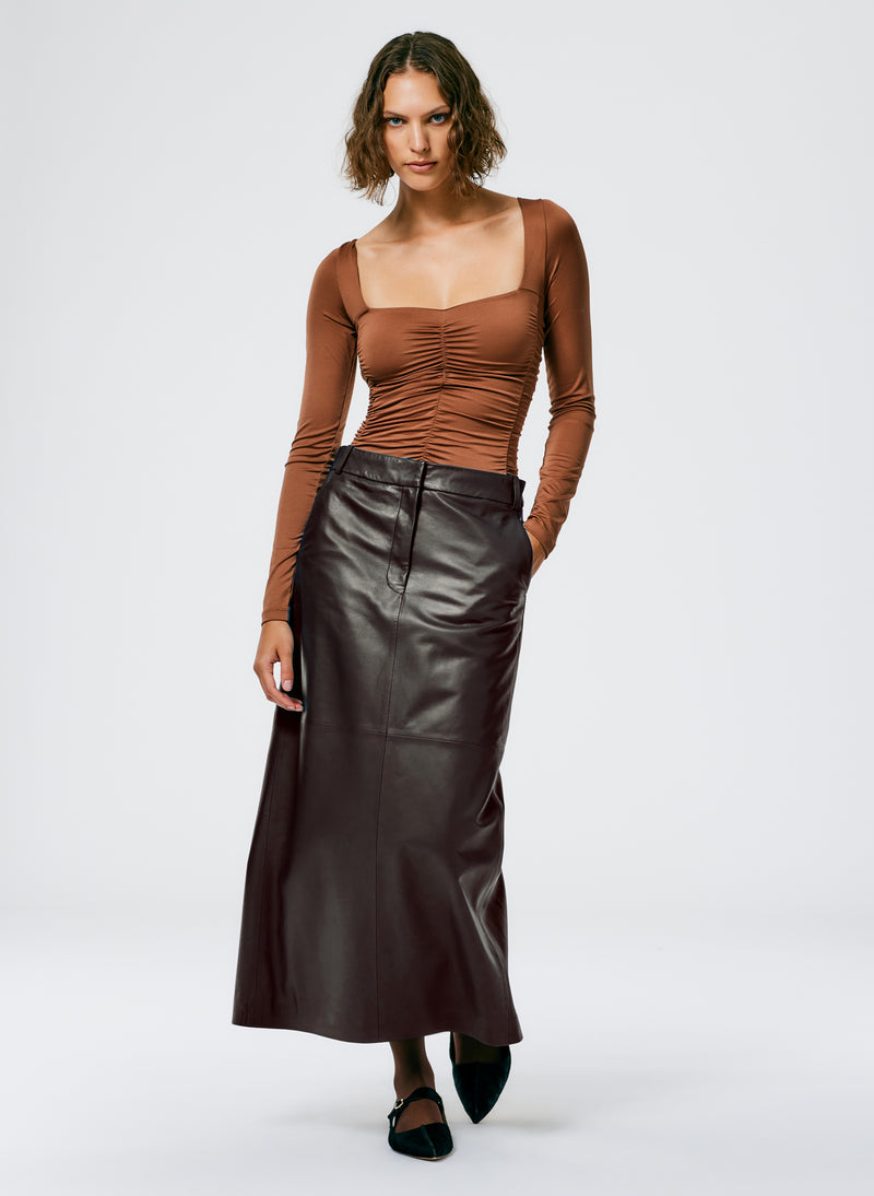 Leather Maxi Trouser Skirt Brown-1