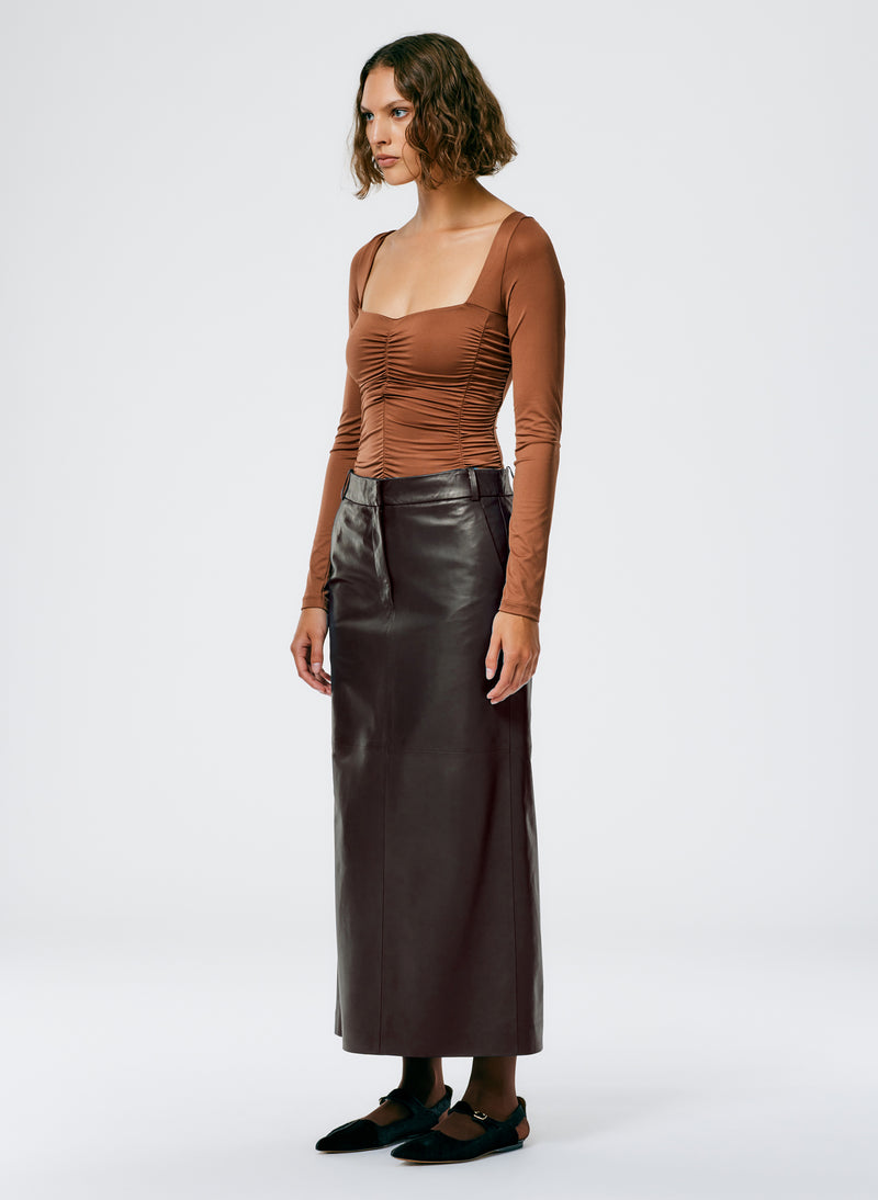Leather Maxi Trouser Skirt Brown-3