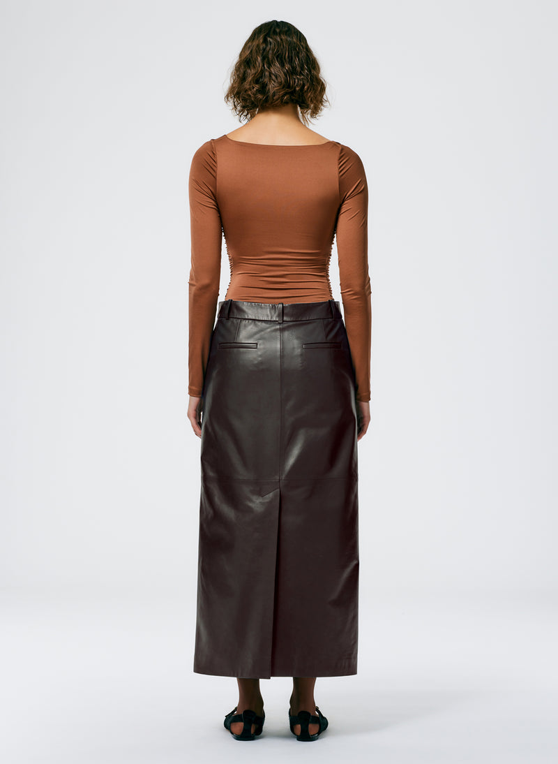 Leather Maxi Trouser Skirt Brown-4