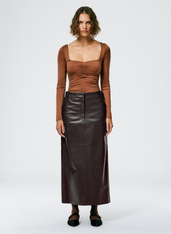 Leather Maxi Trouser Skirt Brown-7