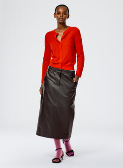 Leather Midi Trouser Skirt Brown-1