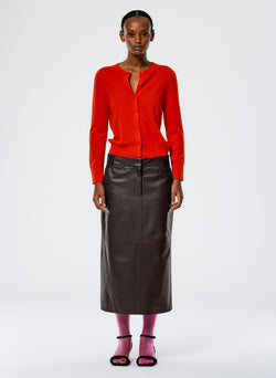 Leather Midi Trouser Skirt Brown-3