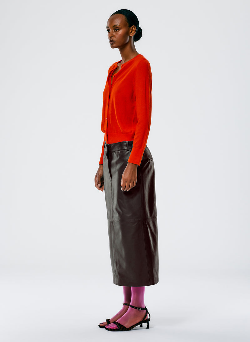 Leather Midi Trouser Skirt Brown-5