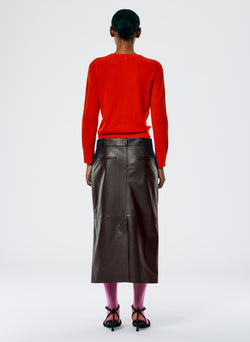 Leather Midi Trouser Skirt Brown-6