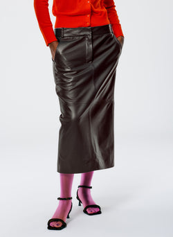 Leather Midi Trouser Skirt Brown-8