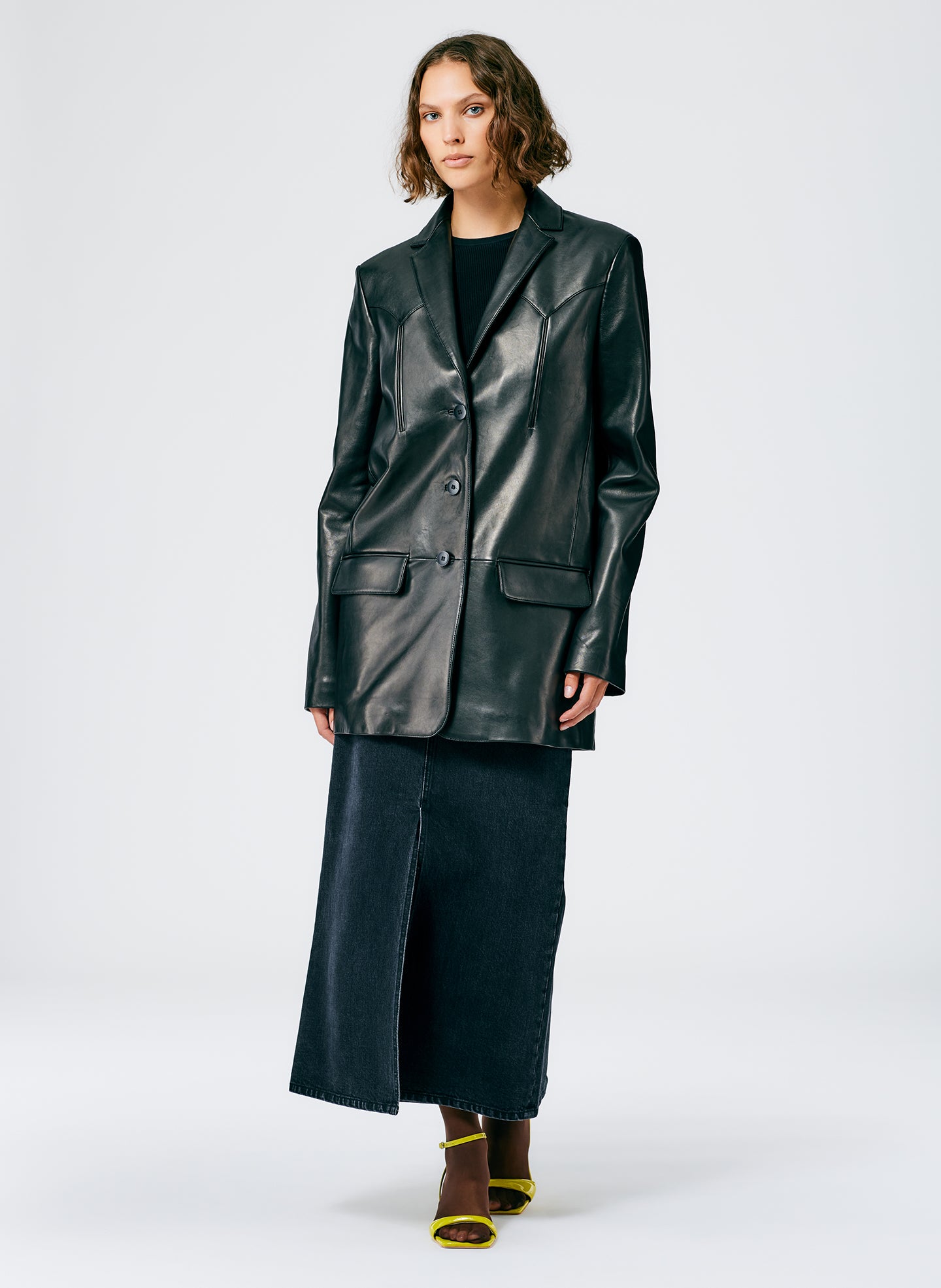 Leather Western Blazer - Black-1